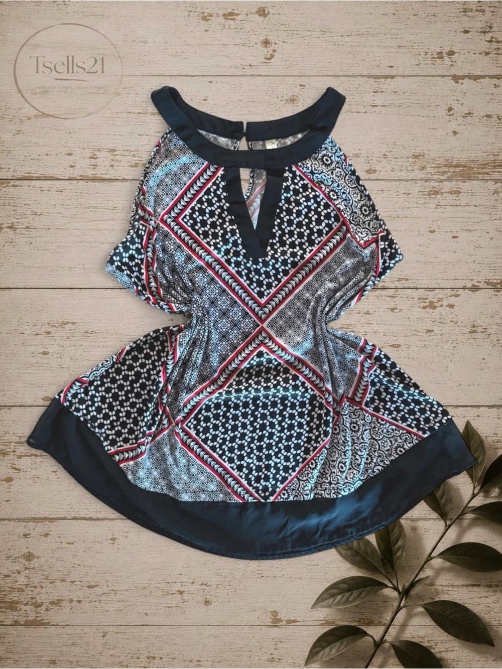 PerSeption Concept Geometric Cutout Halter Blouse - Size L